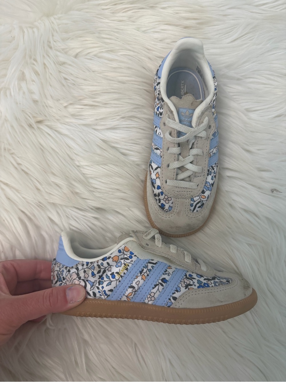 adidas Originals Kids Light Blue Liberty London Fabric Samba Shoes Size 10